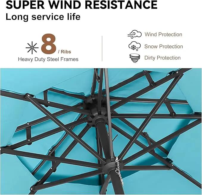 9ft Outdoor Patio Umbrella - 2 Tiers Table Umbrella Waterprool UV Protection, Sombrillas de Patio with Push Button Tilt&Crank, Sun Umbrella for Pool, Porch, Garden, Backyard(Sky Blue) by GreenHaven Gardens