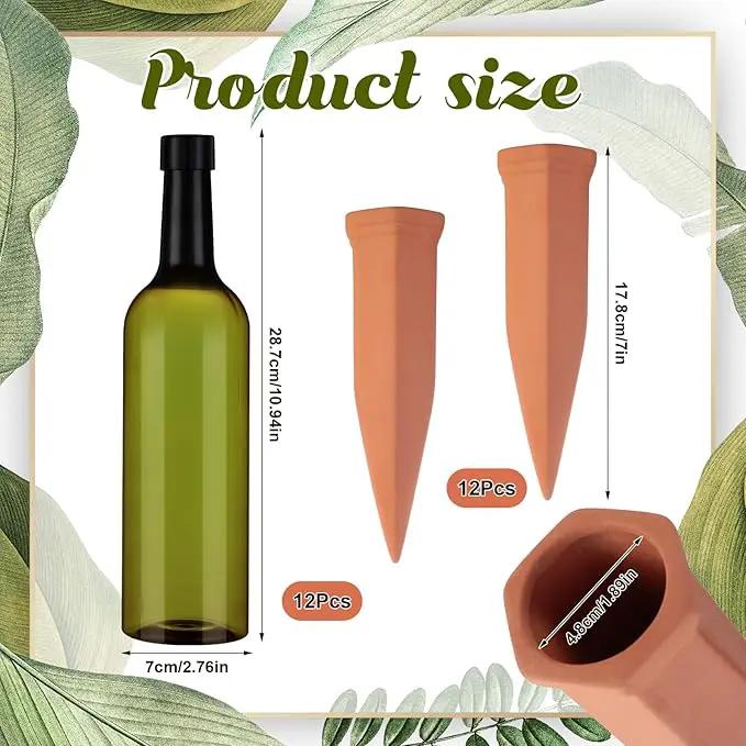 12 Sets Plant Watering Devices Include Terracotta Self Watering Spikes and 26 oz Plastic Bottles, Slow Release Vacation Insert Automatic Plant Waterer Device (Green and Terracotta) by GreenHaven Gardens