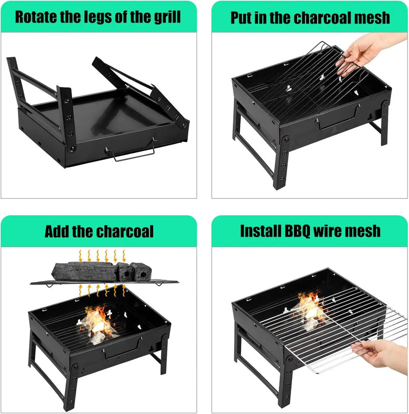 Charcoal Grill, Portable Folding Barbecue Grill BBQ Grill Desk Tabletop Outdoor Stainless Steel Camping Grill for Picnic Garden Terrace Camping Travel(Medium) by GreenHaven Gardens