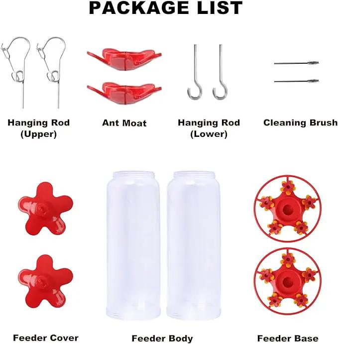 Hummingbird Feeders for Outdoors Hanging (2 Pack) 5 Feeding Ports 320 ml Plastic Hummingbird Feeder, Bee-Proof Leak-Proof No Drip, Easy to Clean with Cleaning Brush by GreenHaven Gardens