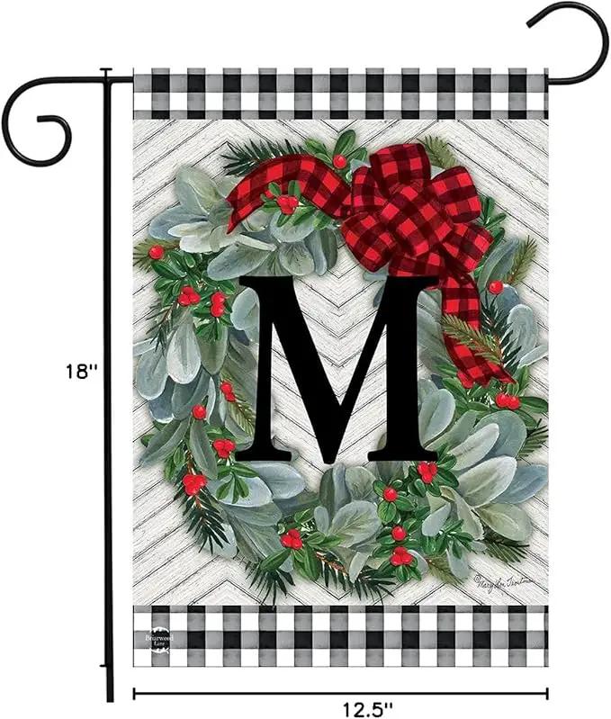 Briarwood Lane Winter Wreath Monogram Letter M Garden Flag by GreenHaven Gardens
