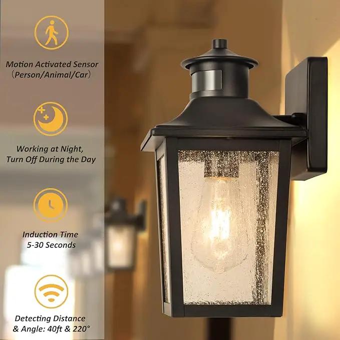 2 Packs Motion Sensor Outdoor Wall Lights - Black Dusk to Dawn Outdoor Lighting, LED Waterproof Exterior Garage Light Fixture, Modern Porch Light Outside Wall Mount for Front Door, House, Anti-Rust by GreenHaven Gardens