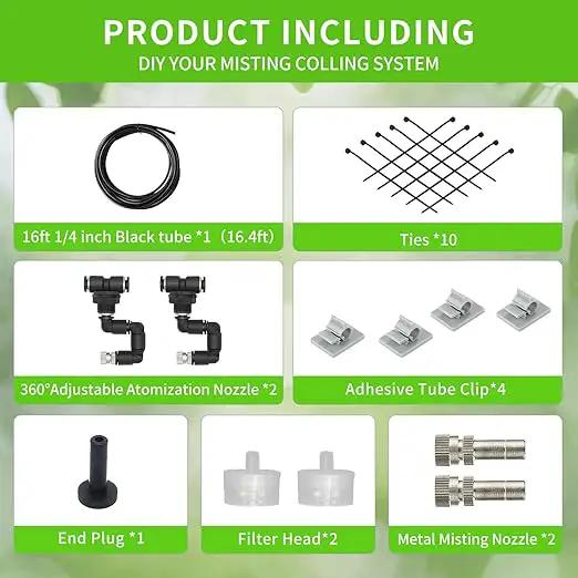 Misting Irrigation Kit Plant Watering System Fittings with 1/4 inch 1/2 inch Blank Distribution Tubing Hose Adjustable Nozzle Emitters Sprinkler Barbed Fittings Greenhouse by GreenHaven Gardens