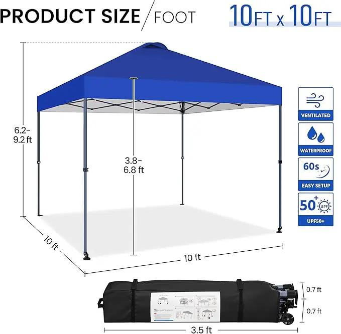 Yaheetech 10x10 Pop-up Canopy Tent w/ 2 Integrated Wheels for Mobility, Waterpoof & Heavy Duty, Instant Sun Shelter with Carry Bag, Weight Bags for Outdoor Camping Beach Patio Parties, Blue by GreenHaven Gardens
