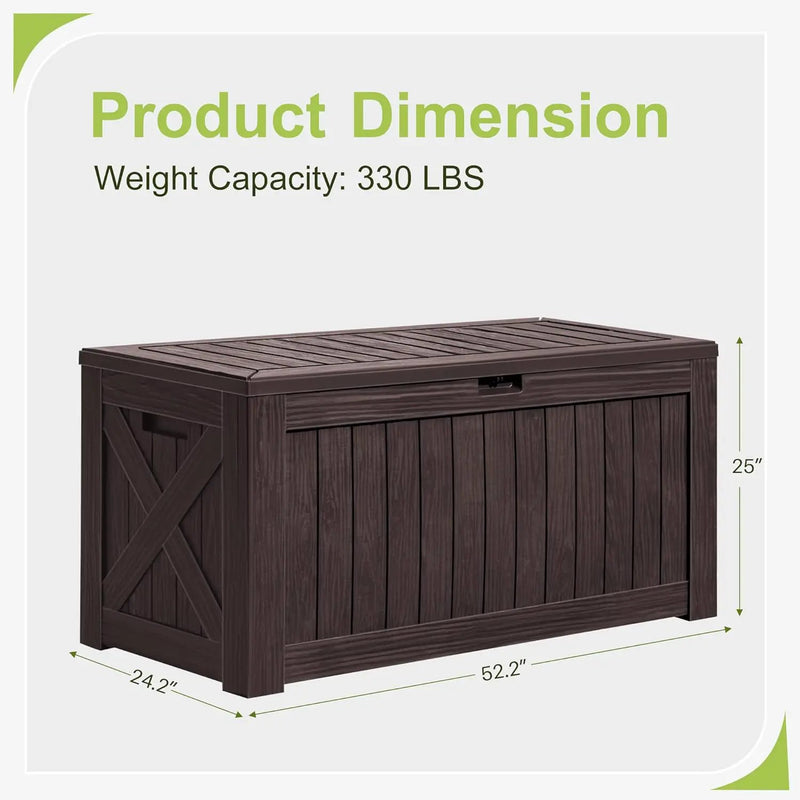 Greesum 120 Gallon Deck Box, Resin Outdoor Storage Container for Patio Furniture, Garden Tools, Pool Accessories, Weatherproof, Lockable, Brown by GreenHaven Gardens
