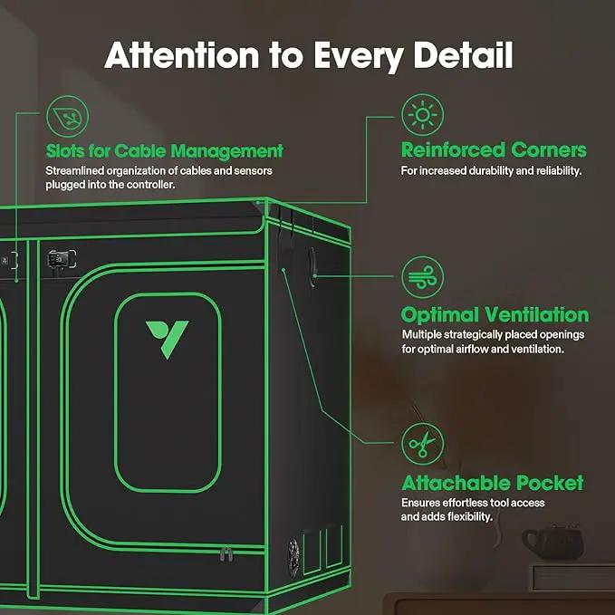 VIVOSUN P888 96"×96"×80" PRO Grow Tent, with Thick 1 inch Poles, Strengthened High Reflective Mylar Oxford Fabric, Extra Hanging Bars & High CFM Kit for Hydroponics Indoor Plant for VS4000×4 by GreenHaven Gardens