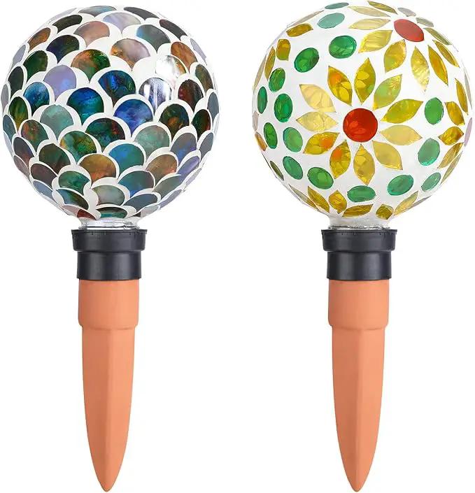 Plant Watering Globes Mosaic Self Watering Spikes 2 Pack for Indoor Outdoor Plants Automatic Plant Waterer Plant Watering Devices for Vacations Pot by GreenHaven Gardens