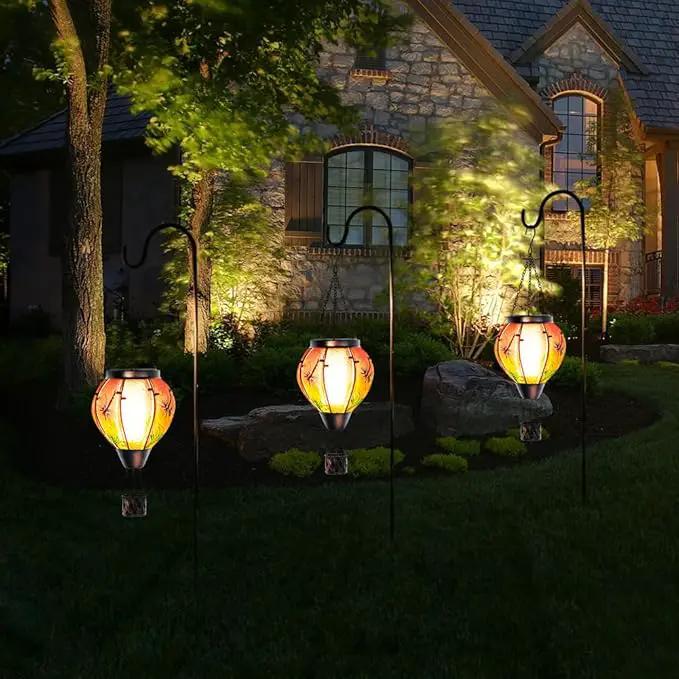 Starsoul Dragonfly Hot Air Balloon Solar Lantern Outdoor Glass Hanging Hot Air Balloon Lantern with Flame Light Waterproof for Patio Pathway Yard Porch Backyard Decor by GreenHaven Gardens