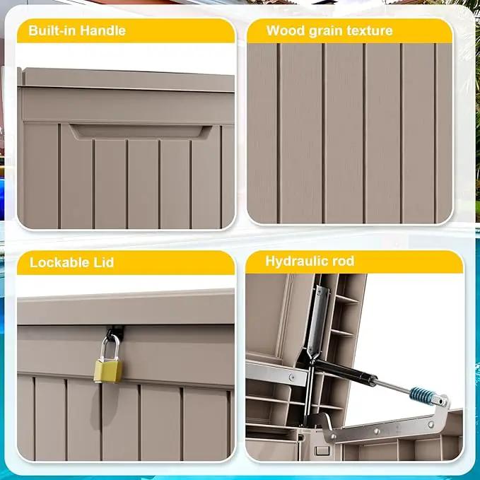 XXL 230 Gallon Large Resin Deck Box, Lockable Outdoor Storage Box for Patio Cushions Storage Furniture,Garden Tools, Pool Supplies, Weatherproof and UV Resistant- Grey (230 Gallon) by GreenHaven Gardens