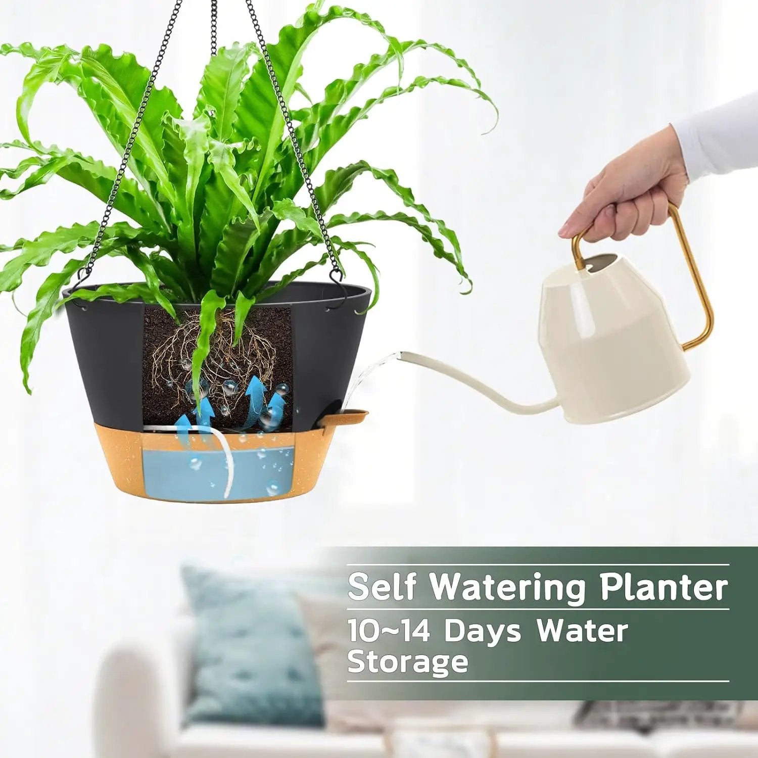 ZMTECH 12 Inch Hanging Planters for Indoor Plants, 2 Pack Self Watering Hanging Planter with Visual Reservoir, Hanging Pots for Plants Outdoor with Drainage Hole and Plant Hanger(Gray) by GreenHaven Gardens