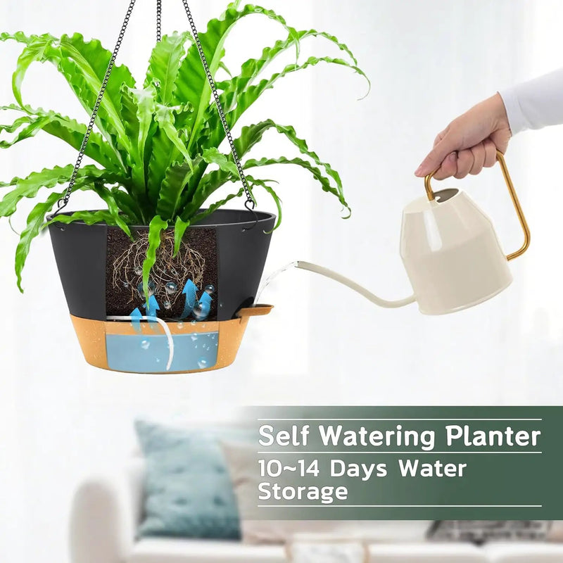 ZMTECH 12 Inch Hanging Planters for Indoor Plants, 2 Pack Self Watering Hanging Planter with Visual Reservoir, Hanging Pots for Plants Outdoor with Drainage Hole and Plant Hanger(Gray) by GreenHaven Gardens