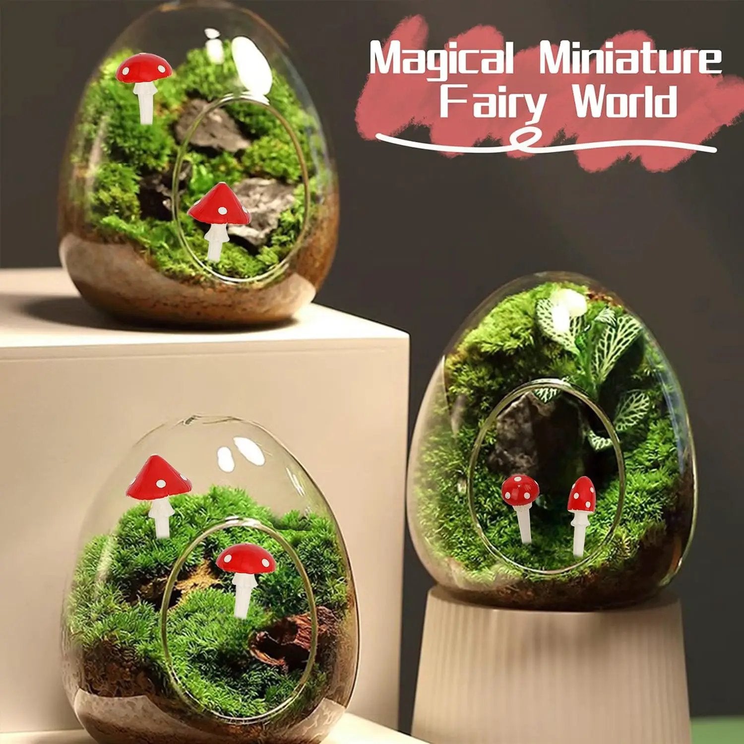 Juegoal Set of 6 Fairy Garden Miniature Mushrooms Statues, Glow in Dark Mini Red Mushroom Resin Figurines, Outdoor Garden Yard Art Accessories, Fly Agarics Sculpture Lawn Ornament Decorations by GreenHaven Gardens