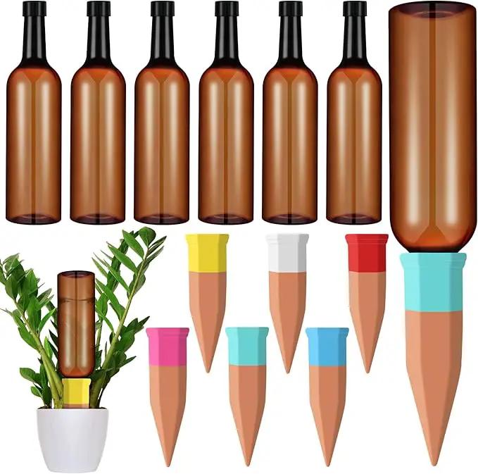 6 Sets Plant Watering Devices Include Terracotta Self Watering Spikes and 26 oz Plastic Bottles, Slow Release Vacation Insert Automatic Plant Waterer Device (Brown and Mixed Color) by GreenHaven Gardens