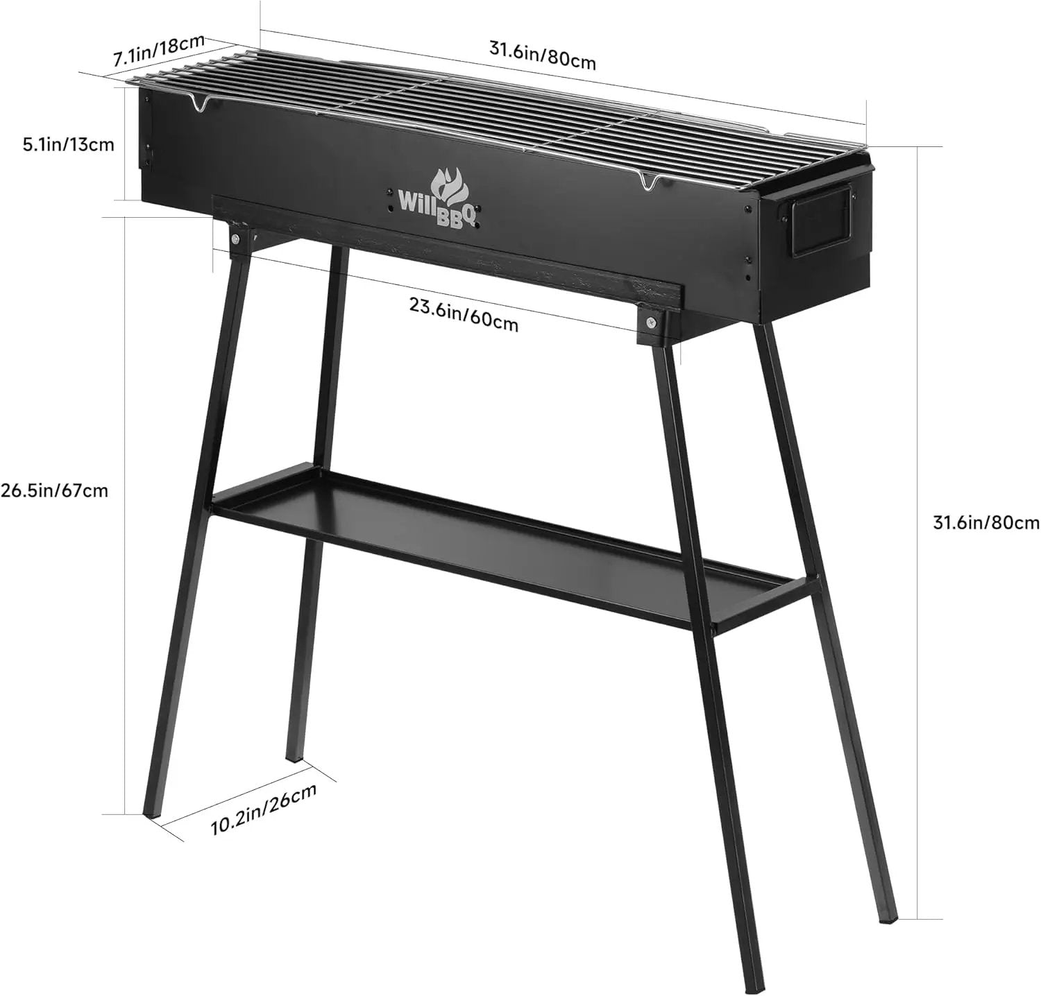 Charcoal Grills Commercial Quality Portable Multiple Size Hibachi BBQ Lamb Skewer Folded Camping Barbecue Grill for Backyard Party Picnic Travel Outdoor Cooking Use(31.6x7.1x5.1 inch),BLACK by GreenHaven Gardens