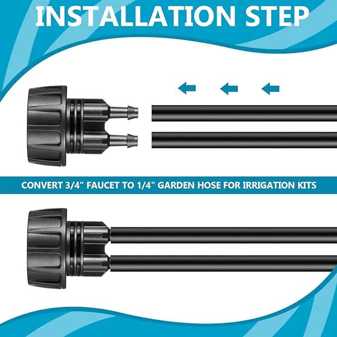 Retisee 12 Pcs 1/4 Inch Drip Irrigation Hose Connectors to 3/4 Inch Garden Faucet Adapter Drip Irrigation System Convert 3/4 to 1/4 Drip Hose Fittings with 12 Washers for Garden Irrigation by GreenHaven Gardens