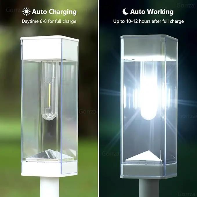Solar Pathway Lights 8 Pack Solar Outdoor Lights with LED Tungsten Filament Bulb Waterproof Stainless Steel Garden Lighting for Outside Driveway Landscape Lawn Path Christmas (White) by GreenHaven Gardens