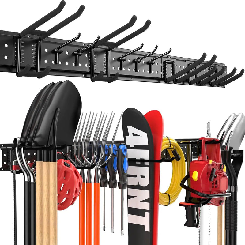 Garage Tool Organizer Wall Mount 48 inches with 10 Adjustable Heavy-Duty Hooks, Garage Organization, Garden Tool Storage Rack for Garage, Yard, and Shed, Holds Up to 400 lbs by GreenHaven Gardens