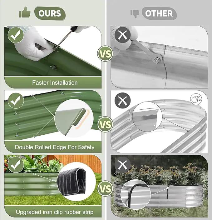 Galvanized Raised Garden Bed - 8x2x1FT Metal Planter Boxes Outdoor | Oval Steel Raised Bed Kit for Gardening with Protective Tape, Bracing Rods, Gloves for Vegetables, Flower, Herb (Green) by GreenHaven Gardens