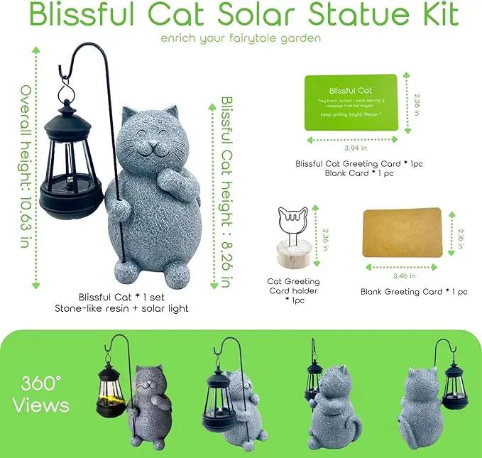 BIRD'S CRADLE Blissful Cat Solar Garden Statue - Outdoor Art Decor, Cat Lovers Themed Gift, Unique Patio, Balcony, Yard, Birthday, Housewarming Gardening Figurine Gifts for Mom, Grandma, Wife, Women by GreenHaven Gardens
