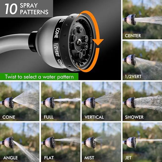 RESTMO Watering Wand Heavy Duty, Metal Garden Hose Wand with Thumb Flow Control, 15-Inch Long Hose Nozzle Sprayer with 10 Spray Patterns, Ideal to Water Hanging Baskets and Shrubs, Silver by GreenHaven Gardens
