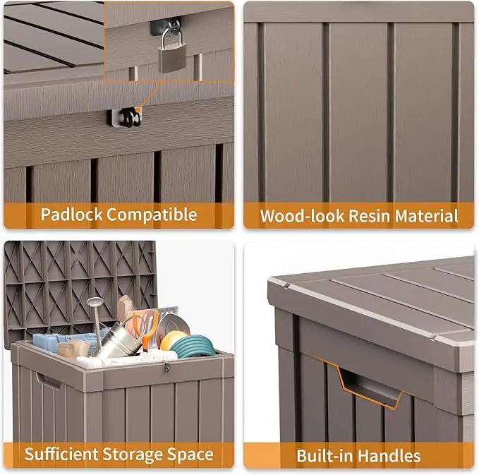 40 Gallon Resin Deck Box, Lockable Patio Outdoor Storage Box for Furniture, Garden Tools and Tools Storage, Waterproof Outside Storage Boxes - Grey by GreenHaven Gardens