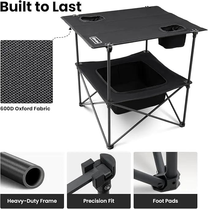 Folding Camping Table, Portable Outdoor Picnic Table, Rectangular Lightweight Camp Table with Storage, Cup Holder and Carry Bag for Barbeque Beach Camping and Tailgate by GreenHaven Gardens