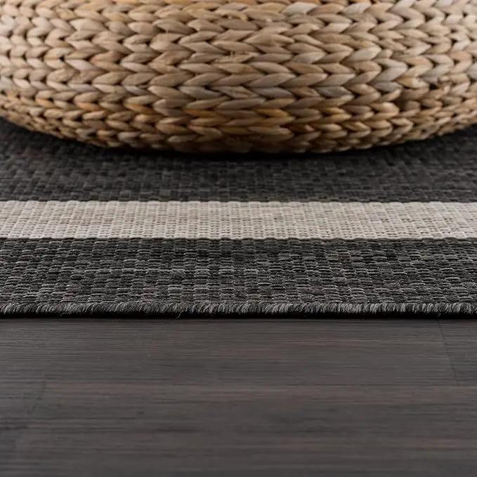 CAMILSON Outdoor Rug 6x9,Modern Outside Rugs for Patios Porches Waterproof Durable Washable Non-Shedding, Easy-to-Clean Indoor Outdoor Area Carpet (6 x 9, Bordered - Dark Gray/Light Gray) by GreenHaven Gardens