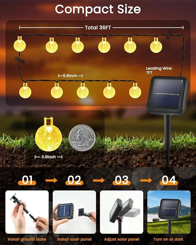 LORRYTE 2-Pack 64FT 100 LED Crystal Globe Solar String Lights Outdoor, Waterproof Solar Lights for Outside, 8 Lighting Modes Patio Decor for Garden Yard Porch Wedding Party(Warm White) by GreenHaven Gardens