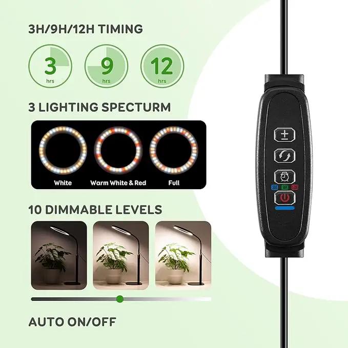 One Head Grow Lights for Indoor Plant Full Spectrum, Desk Halo Plant Lights for Indoor Growing with 3H/9H/12H Timer, 5 Dimmable Levels,Height Adjustable 9.4-23.6",Strong Metal Base Happy Light by GreenHaven Gardens
