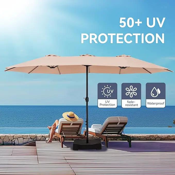 GREEN PARTY 15 ft Rectangle Patio Umbrella with Base Included, Double-Sided Table Umbrella with Crank, Large Outdoor Umbrellas for Patio Poolside Garden Backyard, Beige by GreenHaven Gardens