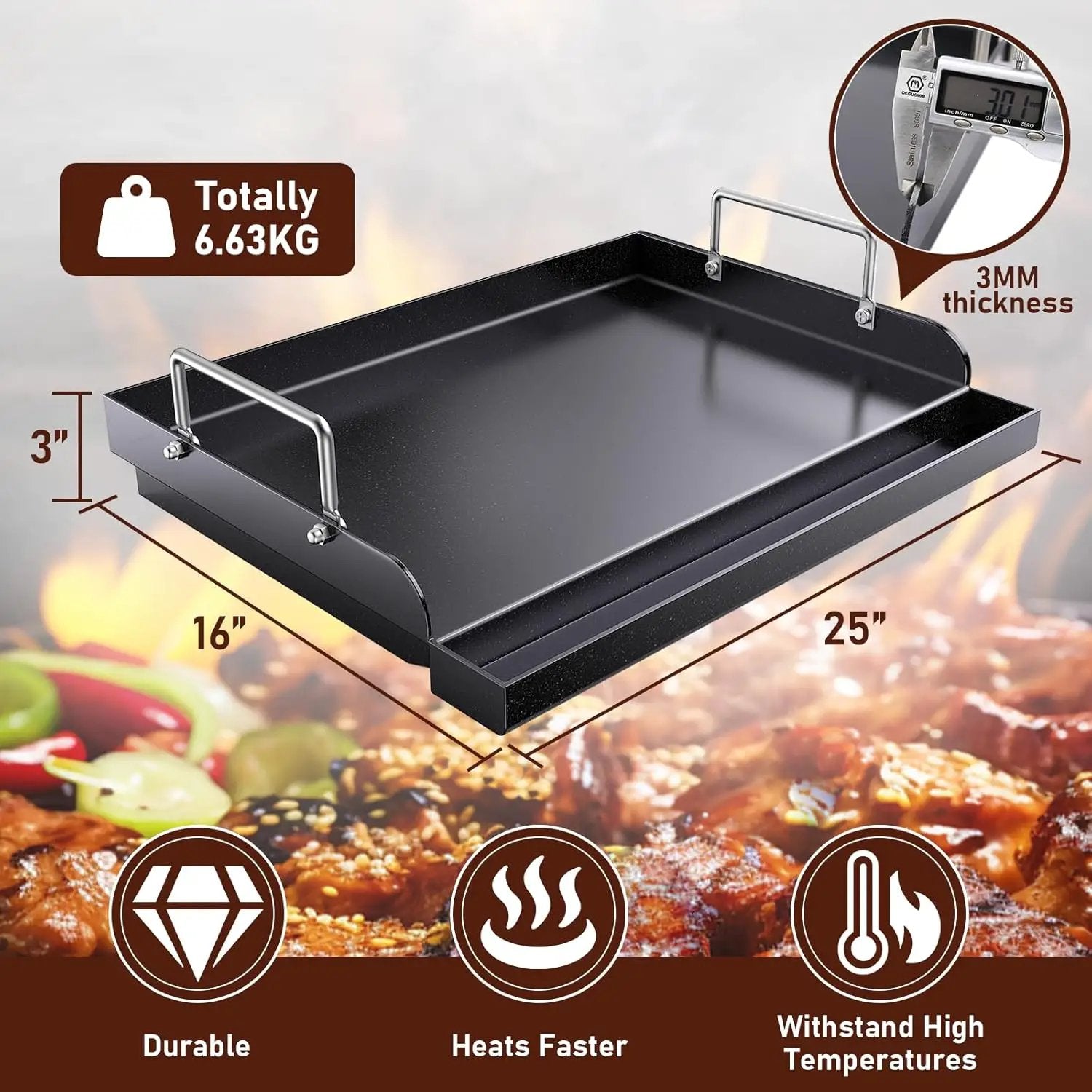 Nonstick Cast Iron Griddle for Gas Grill Nanoceramic Stove Top Griddle for Gas Stove 25" x 16" Flat Top Plate Cooking Skillet Pan Teppanyaki for Camping Outdoor Tailgating Plancha Para Cocinar by GreenHaven Gardens