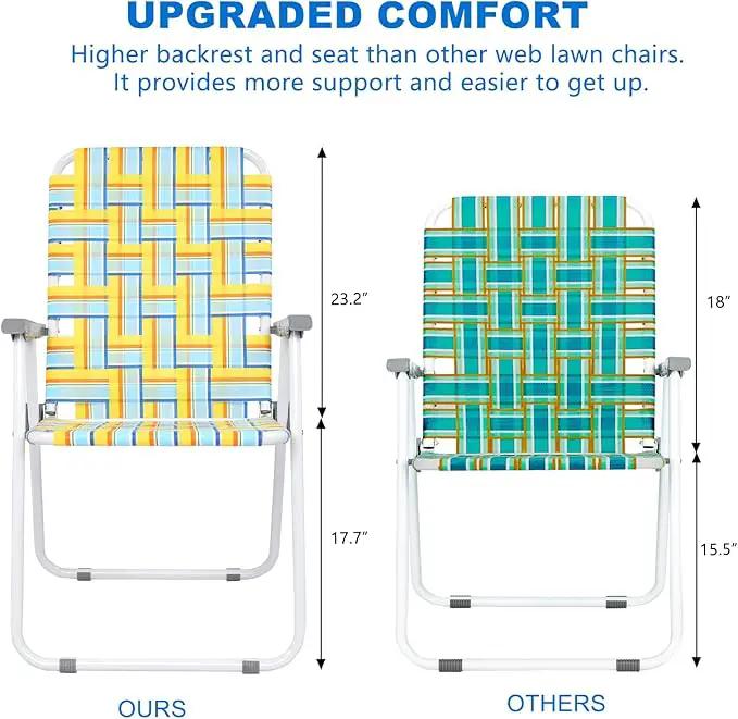 VINGLI Patio Lawn Webbed Folding Chairs Set of 2, Outdoor Beach Chair Portable Dining Chair for Outdoor Yard, Garden (Yellow, Classic) by GreenHaven Gardens
