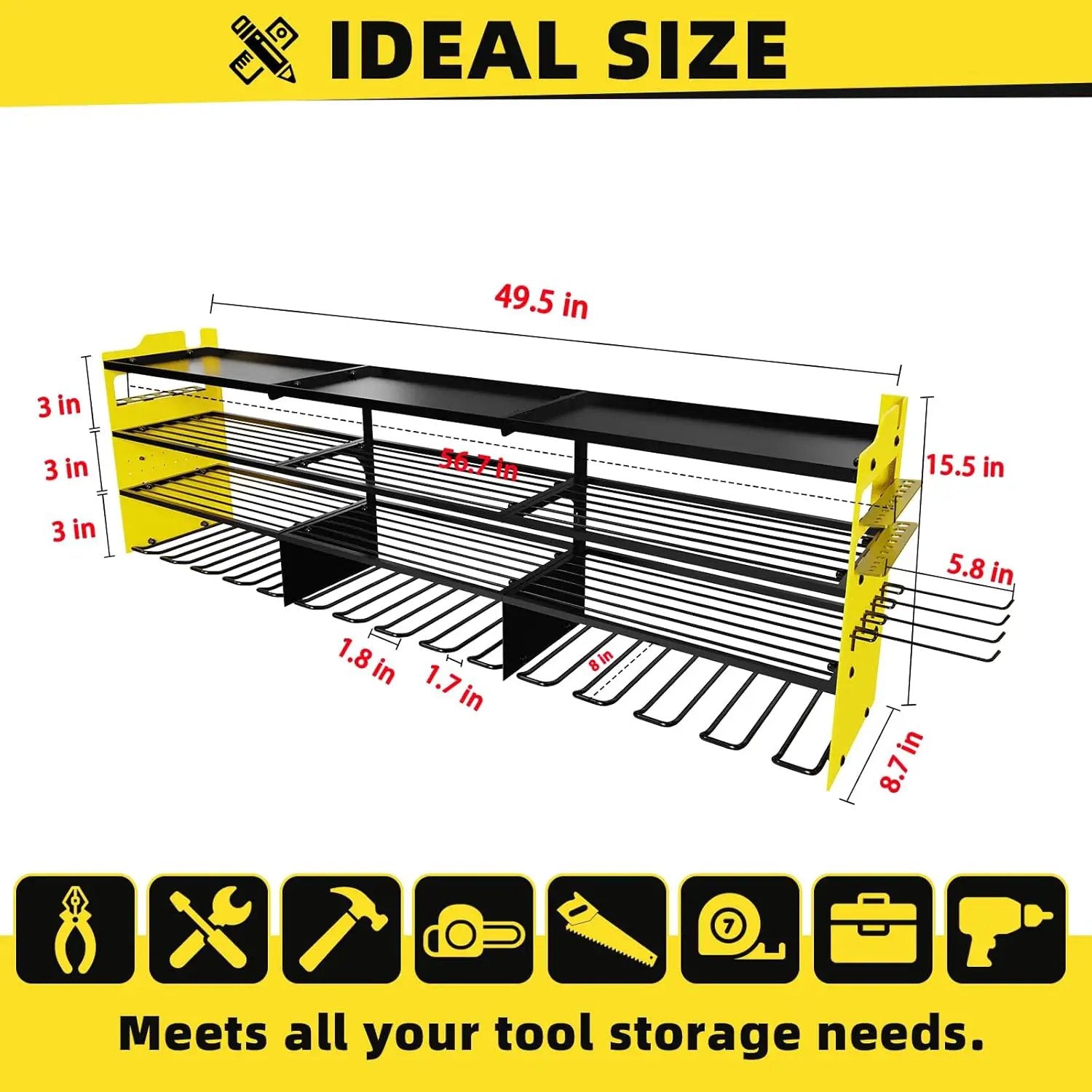 Power Tool Organizer Wall Mount with 12-Drill Holders-800Lbs Load Heavy Duty Metal 4-Layers Garage Storage and Organization with Side-Plates Adjustable Battery Tools Rack Utility Racks Gifts for Men by GreenHaven Gardens