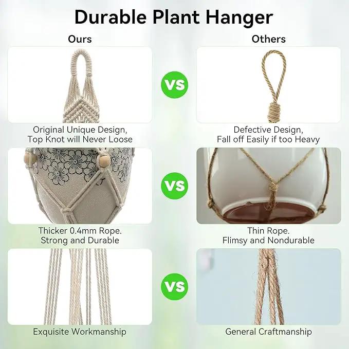 USLAI Macrame Plant Hanger Indoor Outdoor, Up to 4-15 inch Pot, Heavy 20lb Planters, Extra Long Strong Hanging Planter Basket, Boho Home Decor, 41 Inch, Ivory, Set of 2 (POTS NOT Included) by GreenHaven Gardens