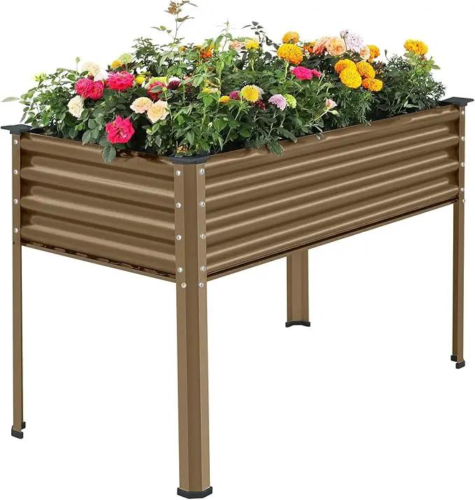 Land Guard Galvanized Oval Large Metal Raised Garden Bed with Legs for Vegetables (Beige) by GreenHaven Gardens