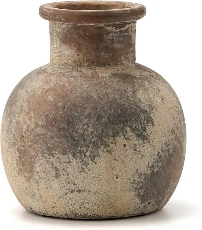 SIDUCAL Ceramic Rustic Farmhouse Vase | 6 Inch Pottery Decorative Flower for Home Decor | Boho Vase | Terracotta for Table, Living Room, Bathroom Decoration, Shelf Decor, Mantel by GreenHaven Gardens