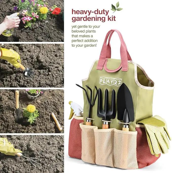 Gardening Tools Set of 10 - Complete Heavy Duty Garden Tools Set with Fashion Handbag - Durable Gardening Supplies Kit Ideal Garden Gifts for Women by GreenHaven Gardens