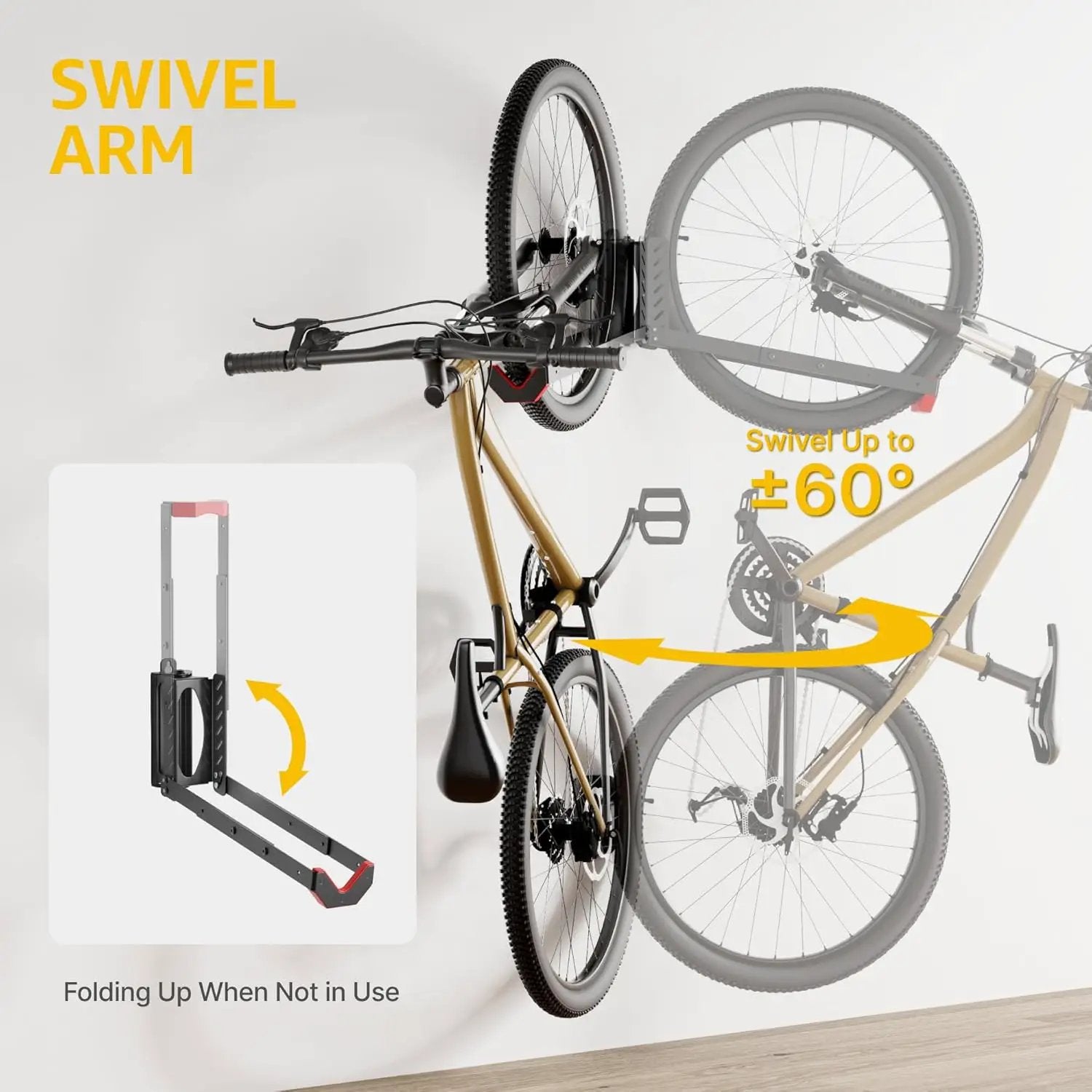 monTEK Swivel Bike Wall Mount, No Heavy Lifting Required Bike Wall Mount, Bike Hangers for Garage, Space-Saving Bike Rack Garage, Easy to Load and Unload, Bike Hanger Can Hold Up to 77 lbs, 2 Pack by GreenHaven Gardens