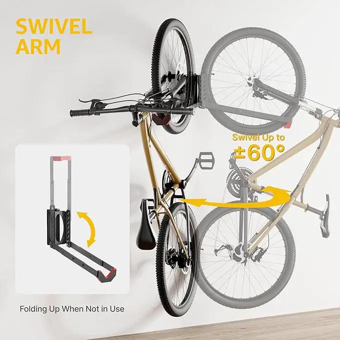 monTEK Swivel Bike Wall Mount, No Heavy Lifting Required Bike Wall Mount, Bike Hangers for Garage, Space-Saving Bike Rack Garage, Easy to Load and Unload, Bike Hanger Can Hold Up to 77 lbs, 4 Pack by GreenHaven Gardens