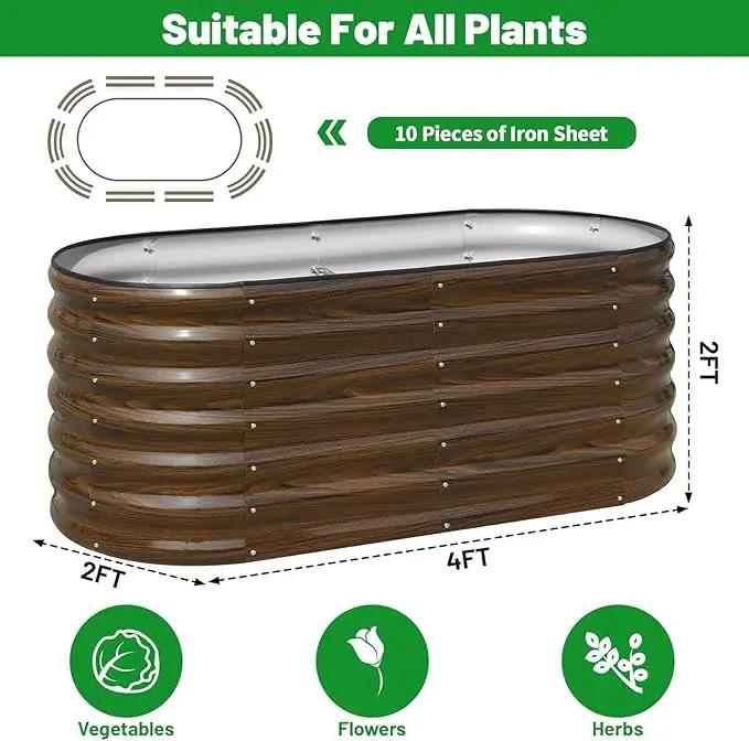 SnugNiture Galvanized Steel Raised Garden Bed, 4x2x2 ft, Outdoor Oval Deep Root Planter Box for Growing Vegetables, Flowers and Fruits by GreenHaven Gardens