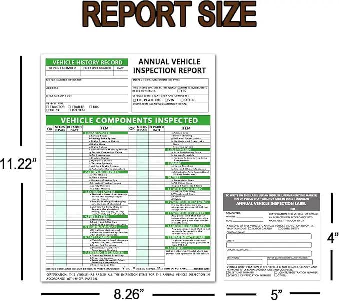 Annual Vehicle Inspection Report Form Dot Annual Inspection Forms and Stickers, 25-pk 3-Ply Carbonless Adhesive Vinyl Label 2-Ply, Driver Vehicle Inspection Report Book for Truck Drivers by GreenHaven Gardens