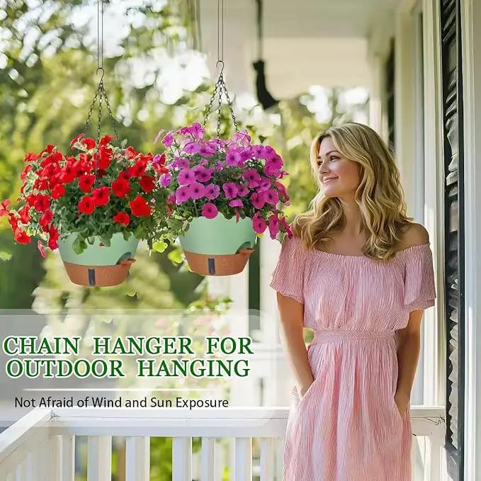 10 Inch Hanging Planters for Indoor Plants, 2 Pack Self Watering Hanging Baskets Flower Pots with Drainage Hole, Visual Reservoir & 2 Kinds of Plant Hanger for Outdoor Garden Home Decor by GreenHaven Gardens