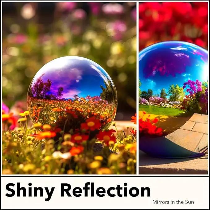 12 Inch Stainless Steel Gazing Globe,v2croft Hollow Ball Mirrored Surface Polished Shiny Sphere,Garden Stainless Steel Gazing Ball for Outdoor Lawn Pond Yard Ornament(rainbow) by GreenHaven Gardens