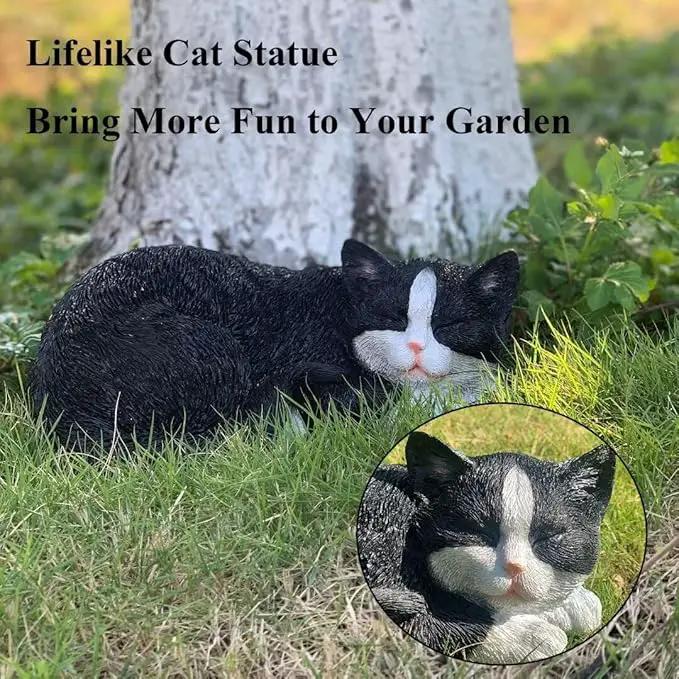 Outdoor Garden Decor - Sleeping Cat Figurine for Garden, Patio, Lawn & Yard Decoration. Perfect Mom and Cat Lover Gift by GreenHaven Gardens