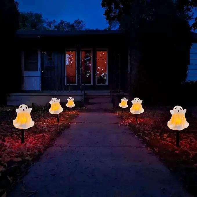 Halloween Ghosts Pathway Marker Lights, 7Ft C7 LED Outdoor Halloween Decorations String Lights Waterproof with 4 White Ghost Walkway Lights Plug in for Outdoor Halloween Party Garden Patio Garden Lawn by GreenHaven Gardens