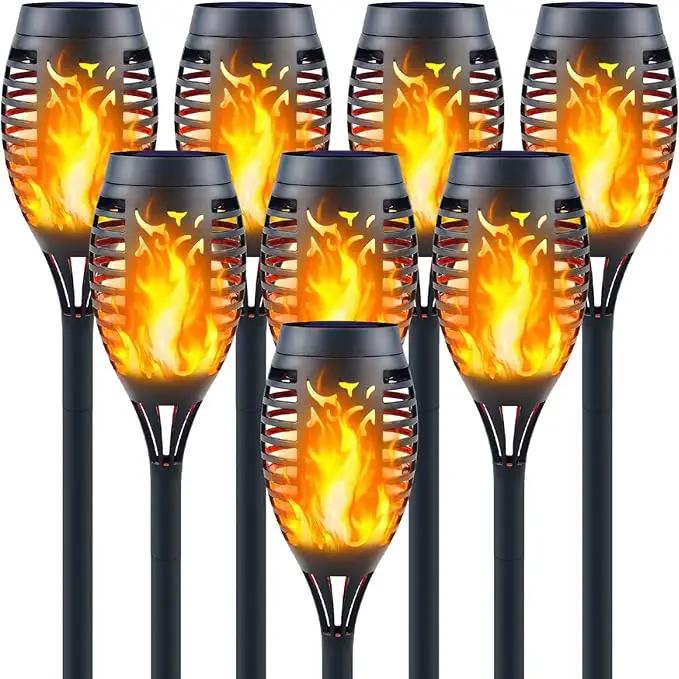 Mini Solar Tiki Torches with Flickering Flame Effect - 12LED Torch Lights Outdoor Waterproof, Perfect for Festival Decorations, Yard, Garden, Patio & Pathway Landscape Lighting (Set of 8) by GreenHaven Gardens