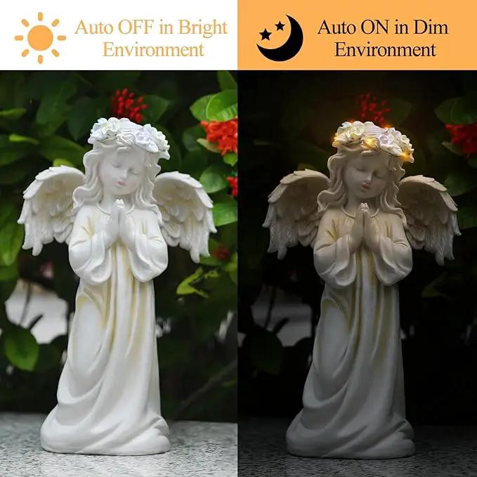 2pcs Angel Garden Statue, Warm Light Solar Garden Decor,Waterproof Outdoor Garden Decor Praying Angel Figurine Sculpture for Mom or Birthdays, Lawn Yard Patio, Sympathy Gift, White by GreenHaven Gardens