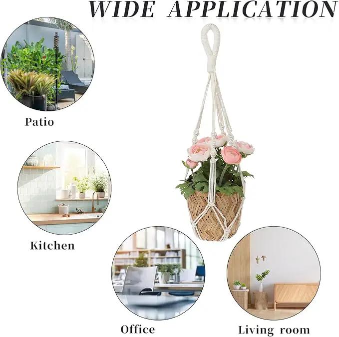 2 PCS Macrame Plant Hanger Indoor Hanging Plant Holder Hand-Woven Cotton Rope Flower Pot Basket with Metal Hook Rings Window Plant Hanger for Outdoor Hanging Pots Home Boho Decor, No Tassels, 23.6" by GreenHaven Gardens