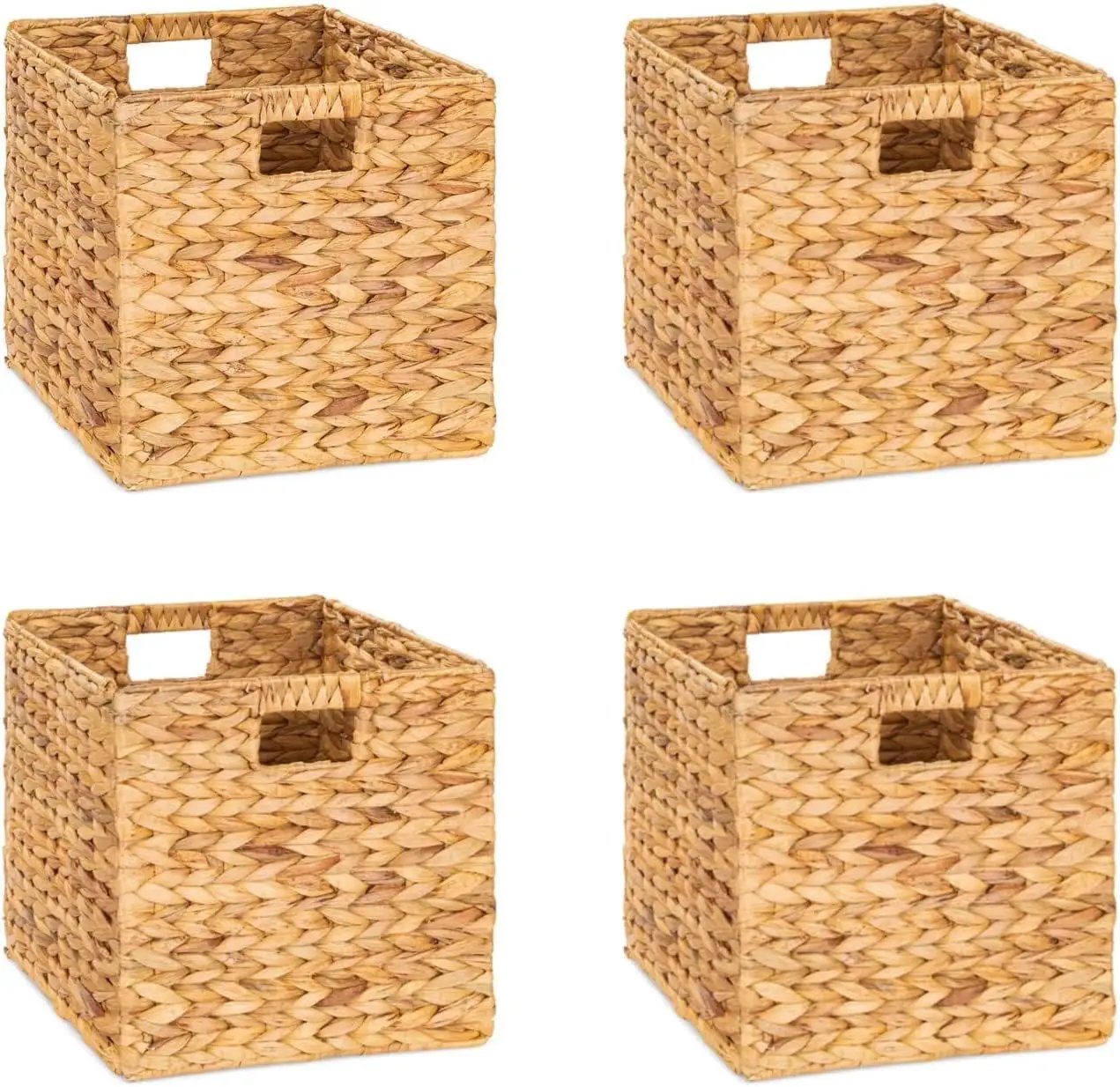 10.5 x 10.5 Storage Cubes – Water Hyacinth Wicker Baskets for Organizing, Wicker Storage Cubes, Storage Baskets for Shelves (4 Packs 10.5in) by GreenHaven Gardens