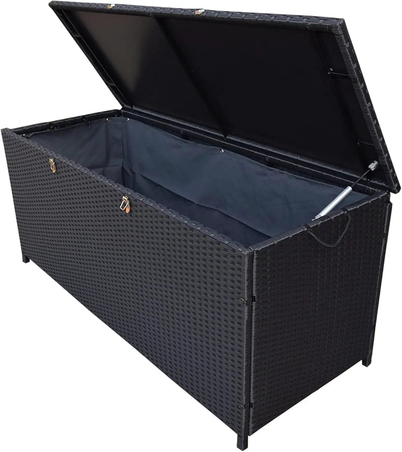 Oakland Living Dark Black Indoor and Outdoor Balcony Patio Deck Porch Pool 113 Gallon Wicker Storage Box Trunk Bin with Metal Frame by GreenHaven Gardens